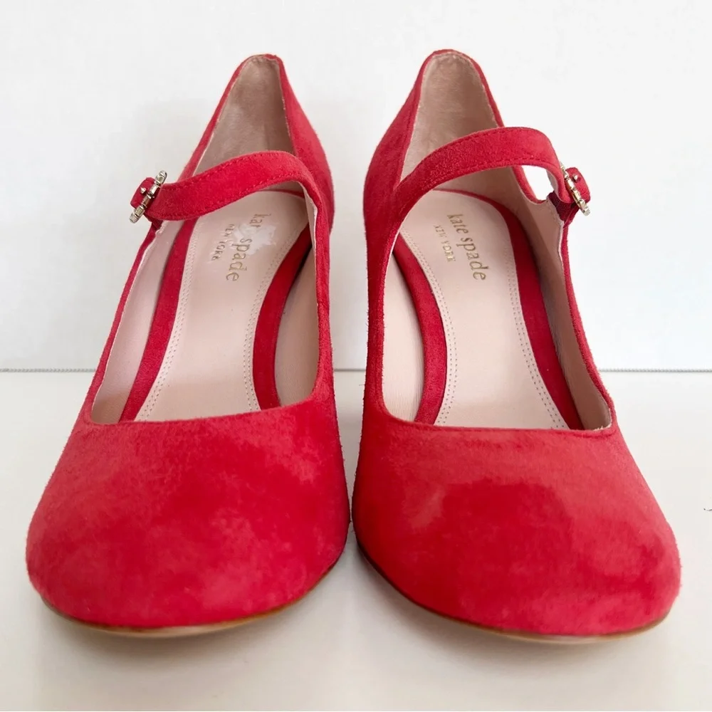 ✖️SOLD✖️•KATE SPADE• Engine Red Marlene Suede Mary Jane Pumps Size 11B - Picture 7 of 15